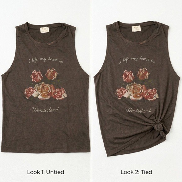 Project Social T „Wonderland” Rose Distressed Muscle Tank – 90s Grunge – Small