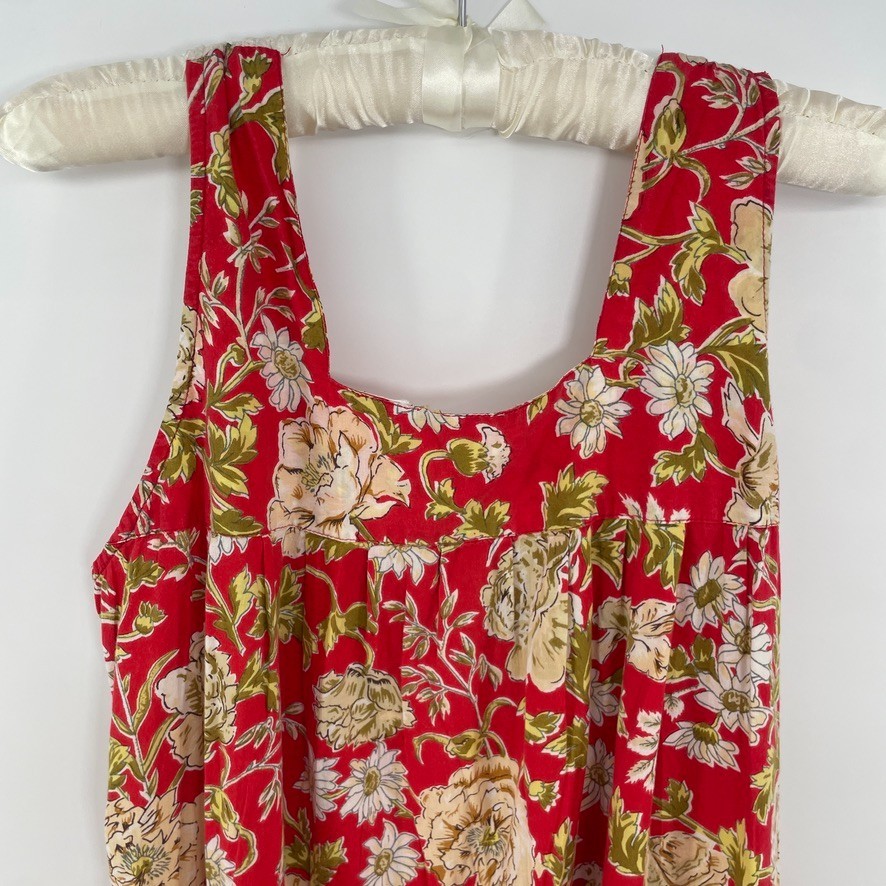 Vtg Nightgown XL Red Floral Cottage Victorian Edwardian Coquette Grandma Crochet