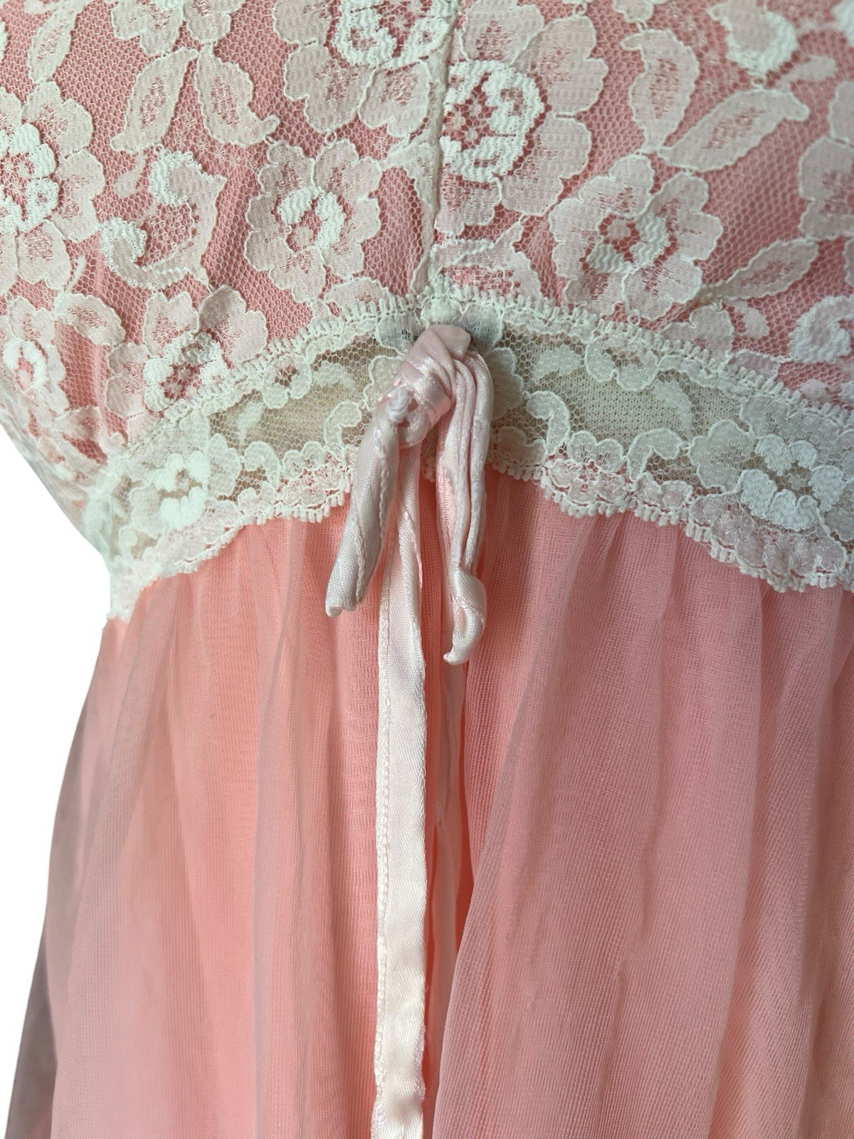 Vintage 60’s Lace Babydoll Pink Nightgown Slip Coquette Romantic Chiffon Nylon M