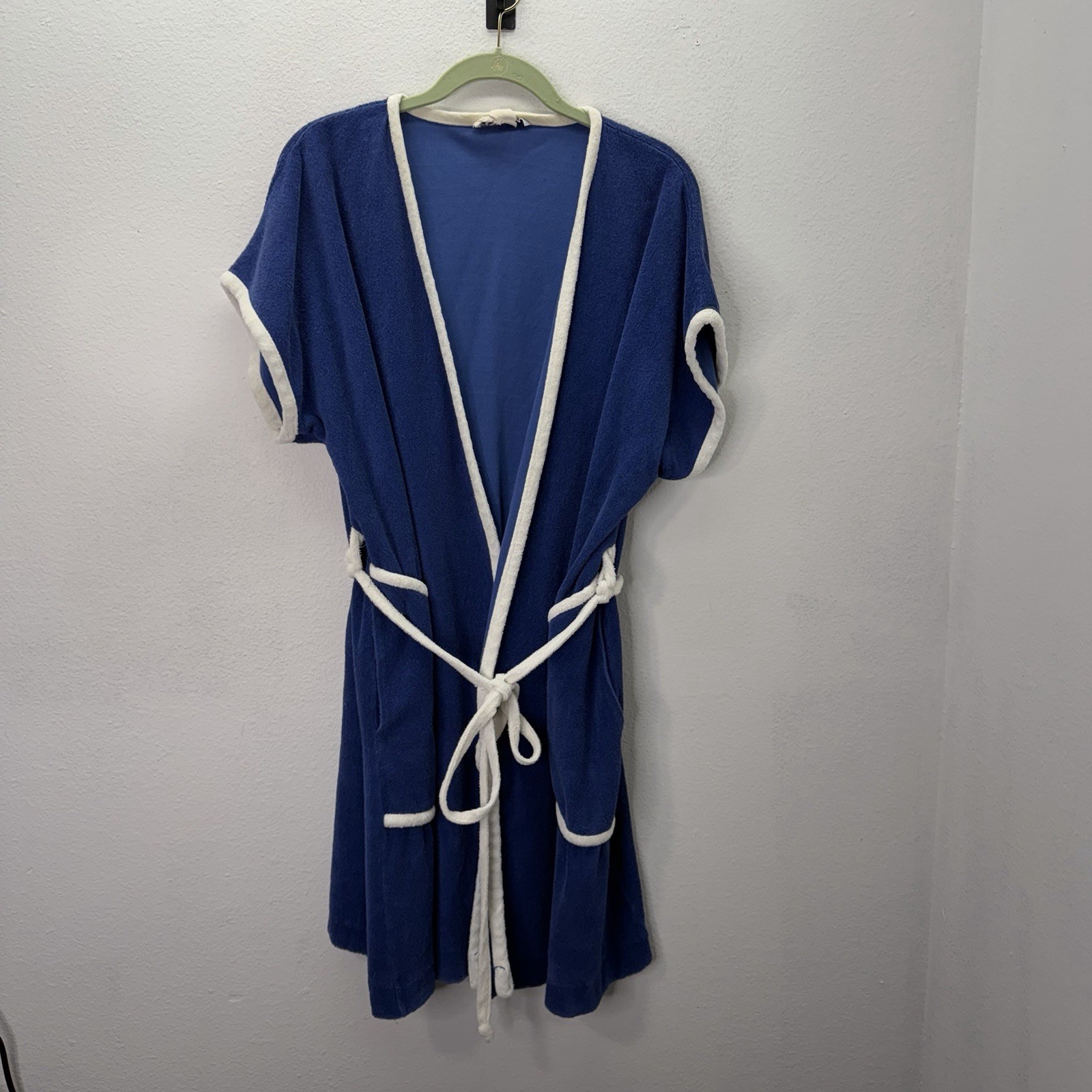 Vintage 70s Saks Terrycloth Towel Blue Beach Swimsuit Coverup Robe OS Fits S-XL
