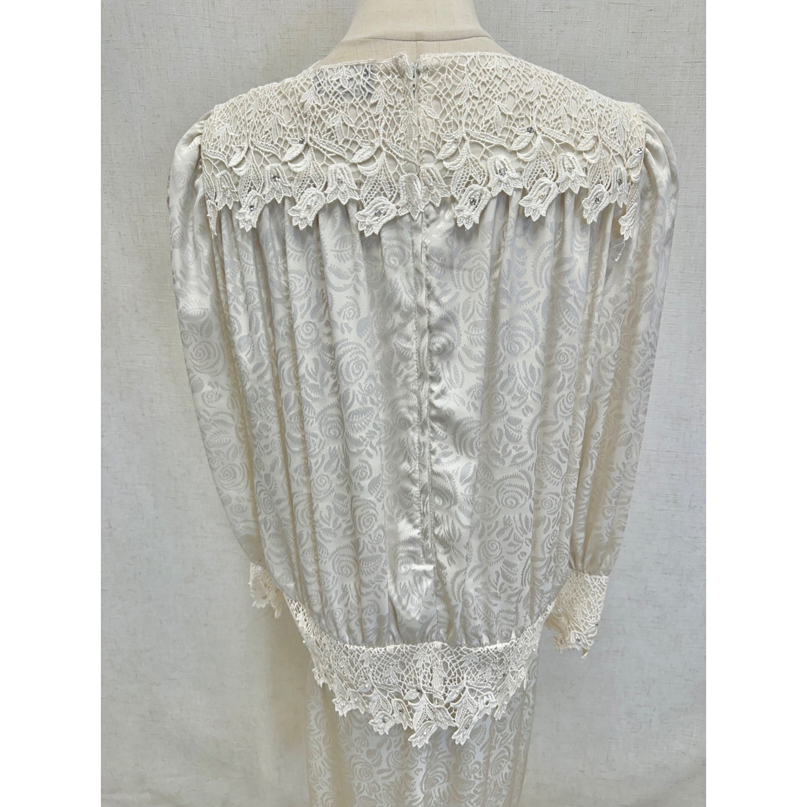 Cachet Bari Protas Floral Damask Lace Drop Waist Dress Womens 12 Cream Ivory 80s
