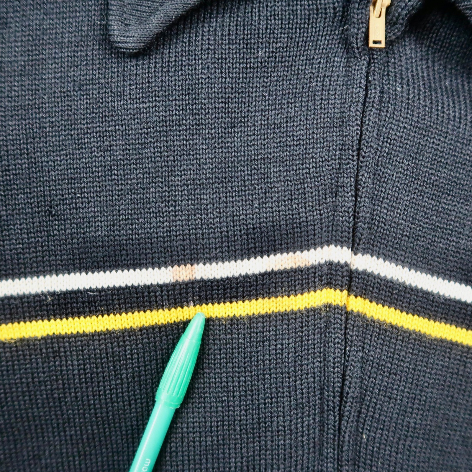 Vintage 70s Lasley Knitting Co Wool Full Zip S Sweater Black Yellow Stripe Talon