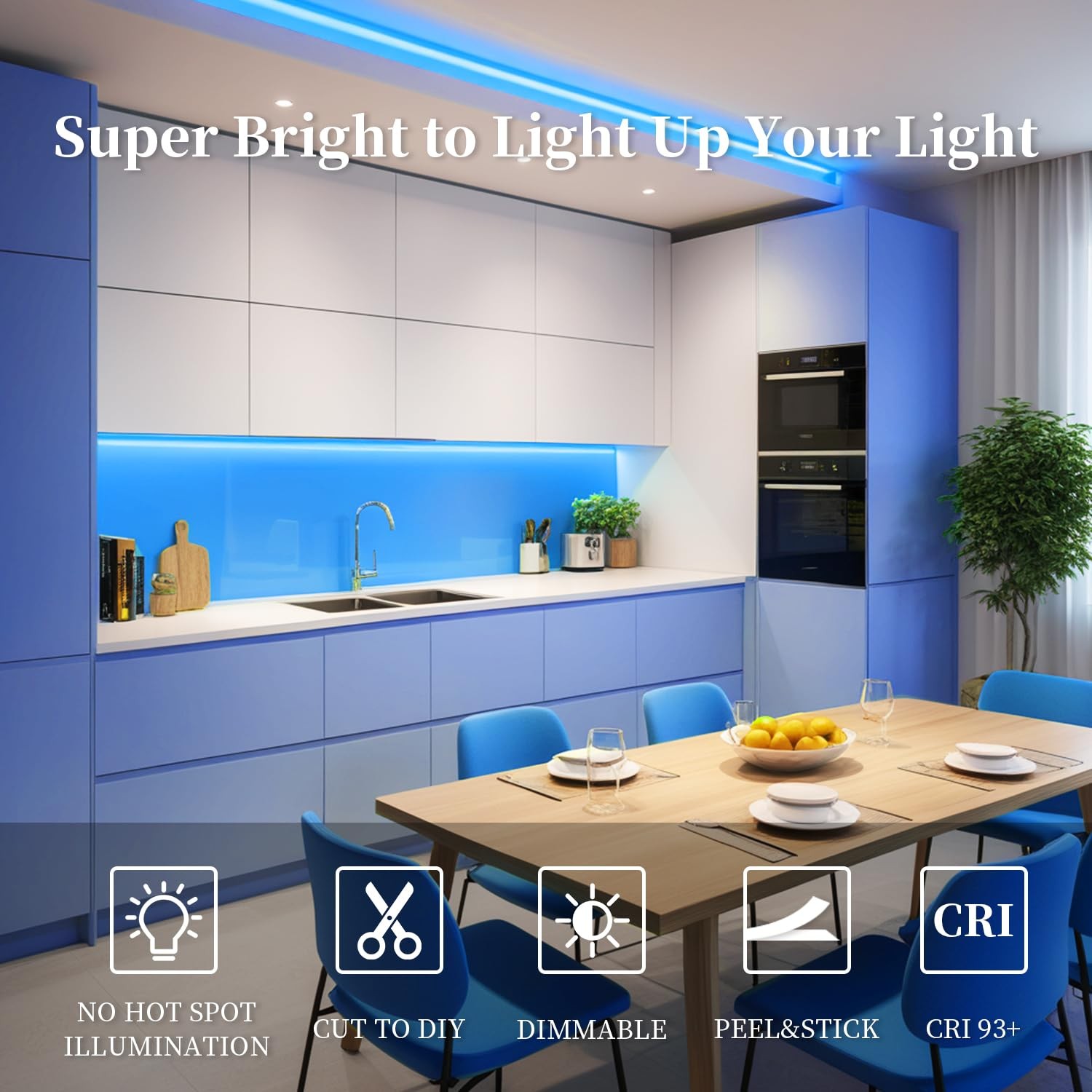 iNextStation 10M Blue COB LED Strip 24V CRI 93+ Flexible Tape for Bedroom