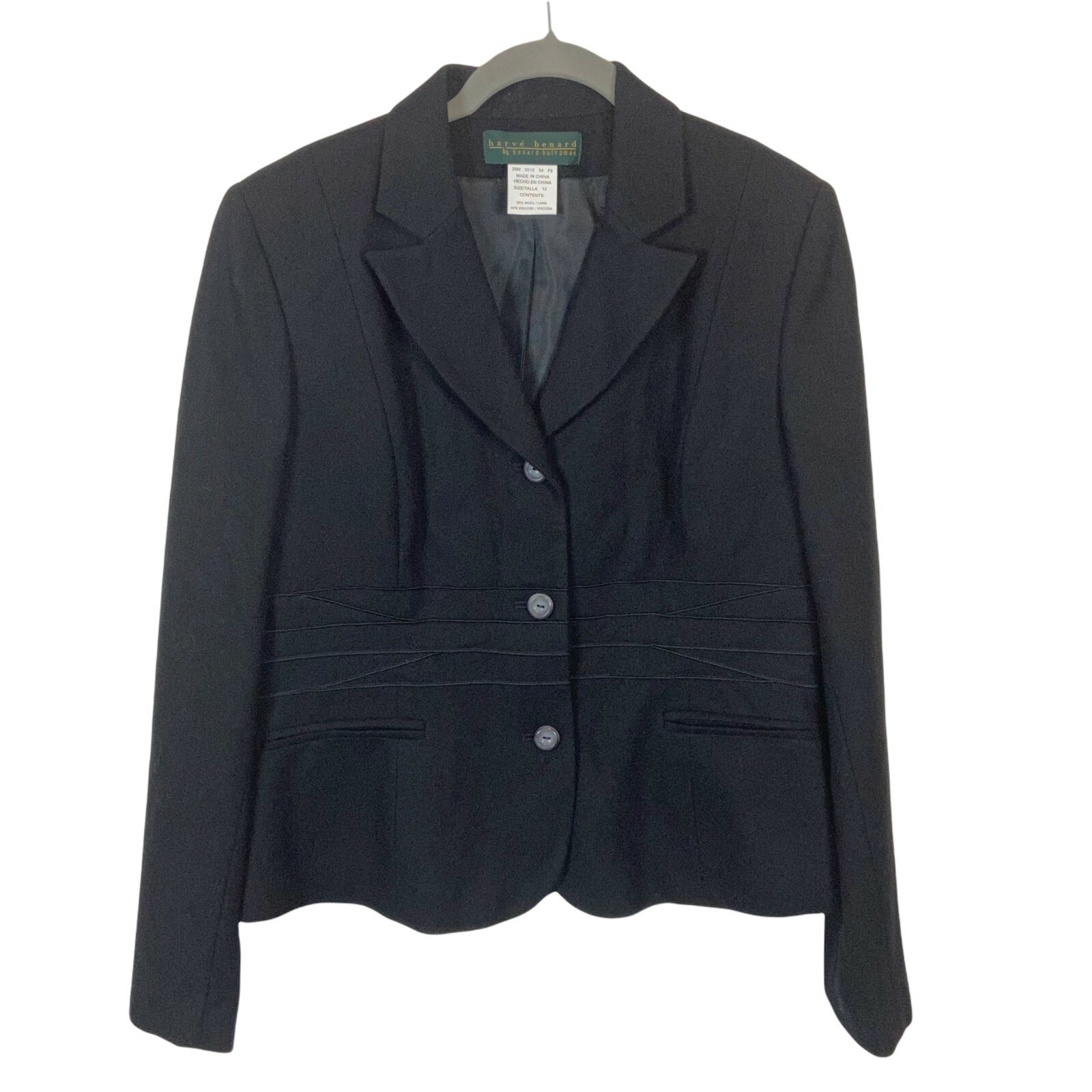 Harve Benard Blazer Women’s Size 12 Vintage Black Long Sleeve Career Collared
