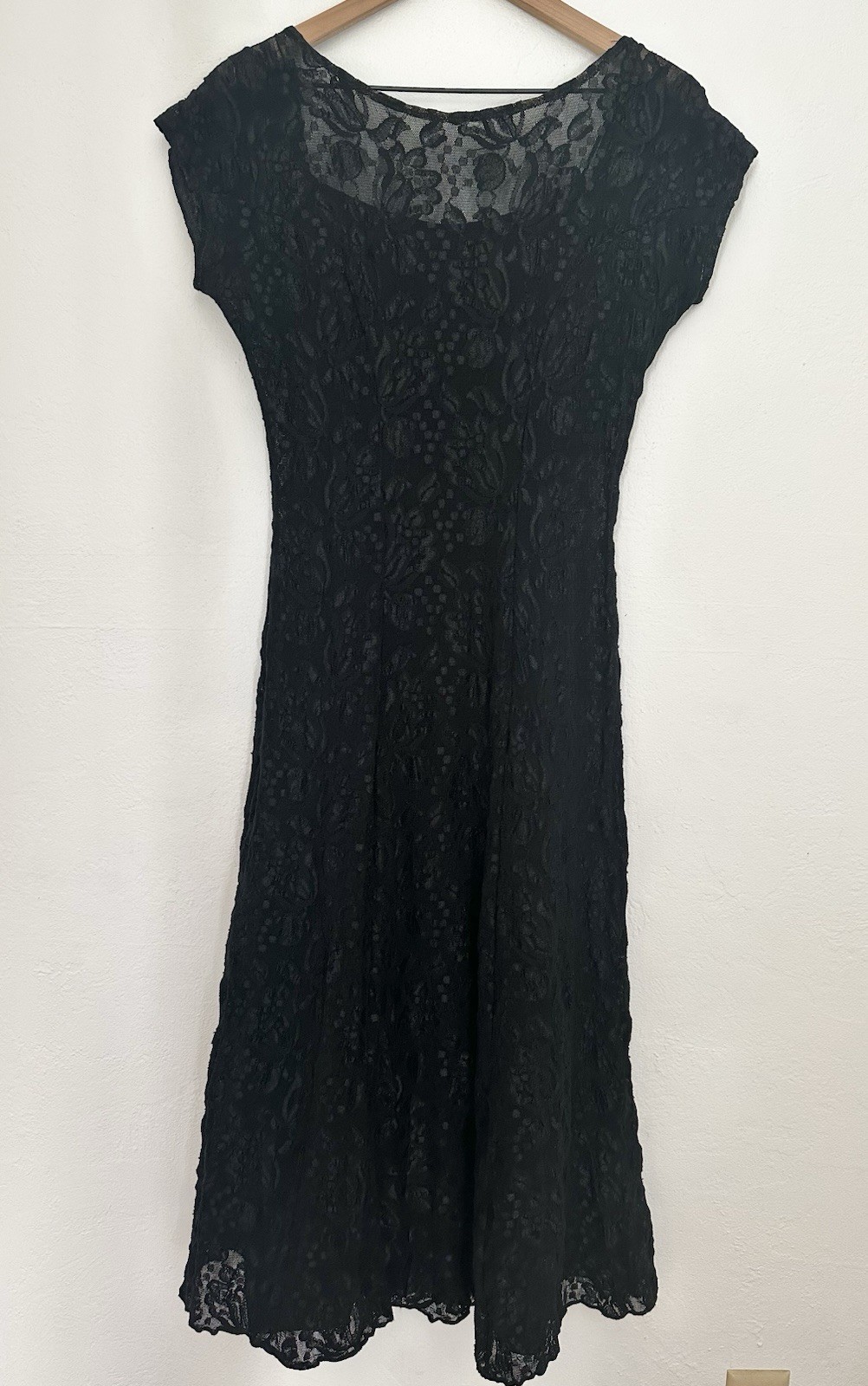 Vtg All That Jazz Black Dress Womens S Black Lace Midi Goth Witchcore Dark Fairy