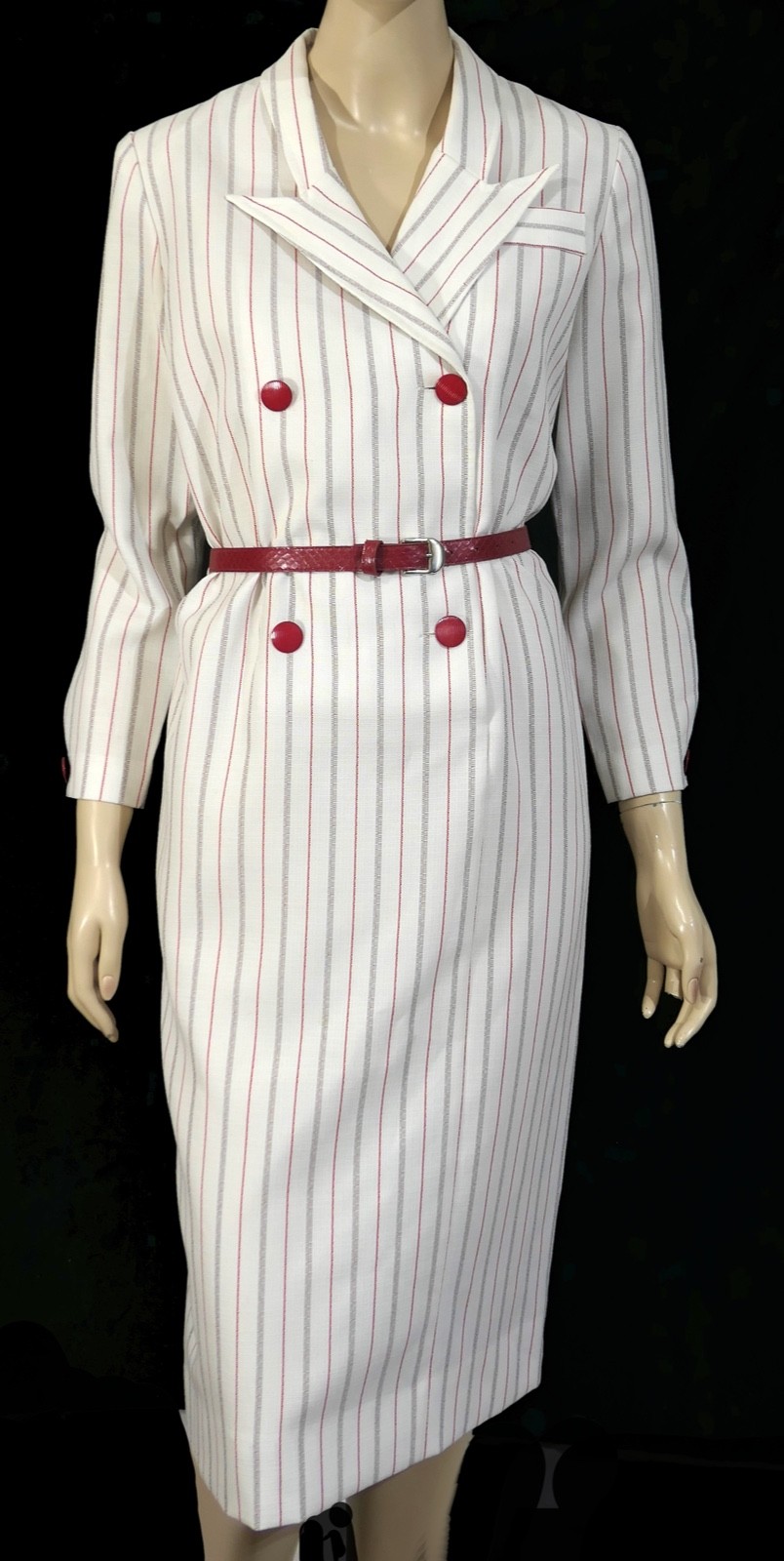 Vintage 70s Henry Lee Petites Business Shift Dress Pin Stripe Dagger Collar M
