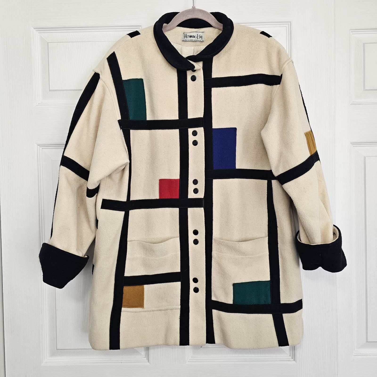 Vintage Women’s Herman Kay Multicolored Patterned Button-Up Size L Coat