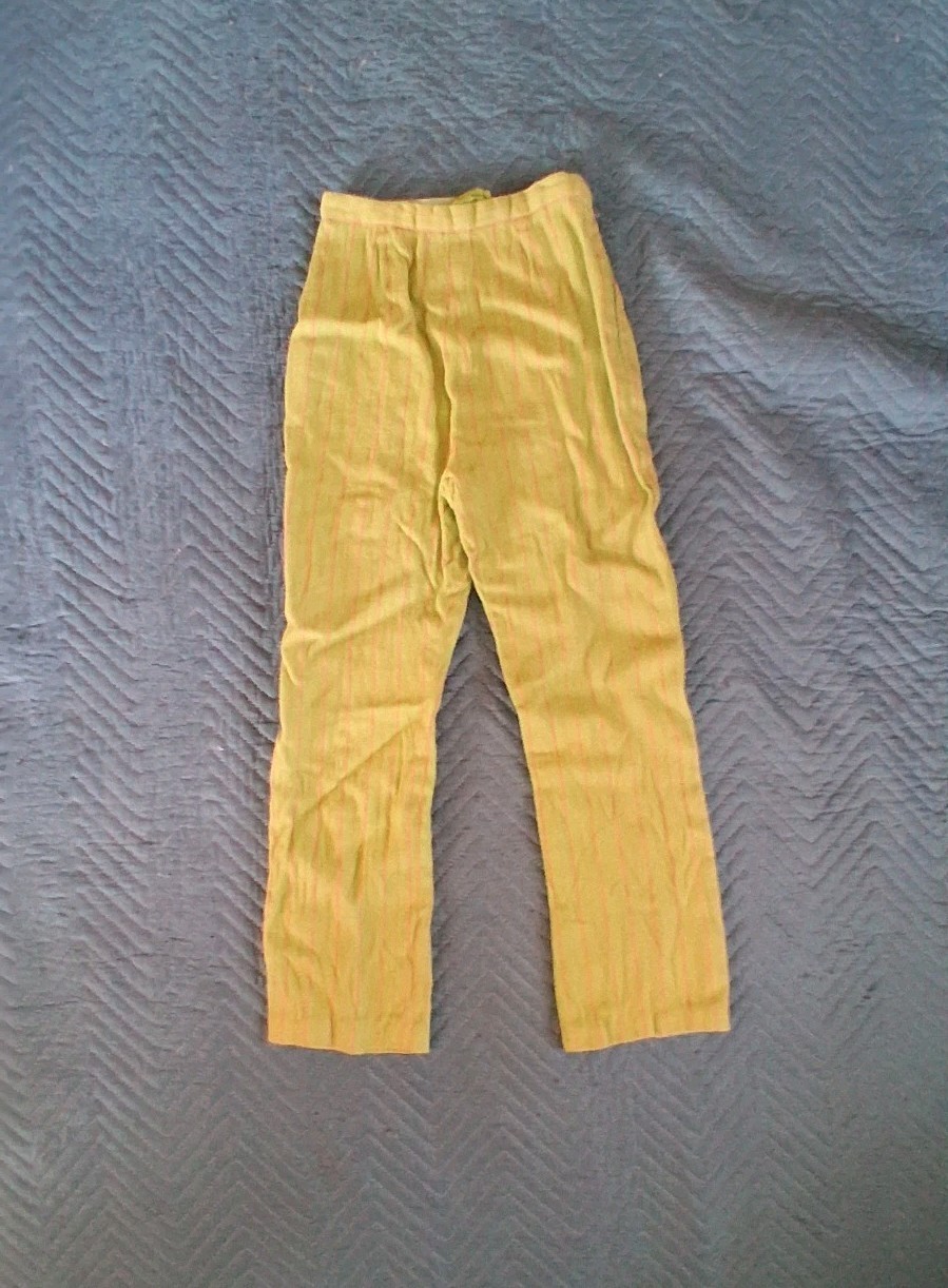 1950s Vintage Cigarette Pants, Green And Pink Striped Woven Sz 10 Fontana Italy