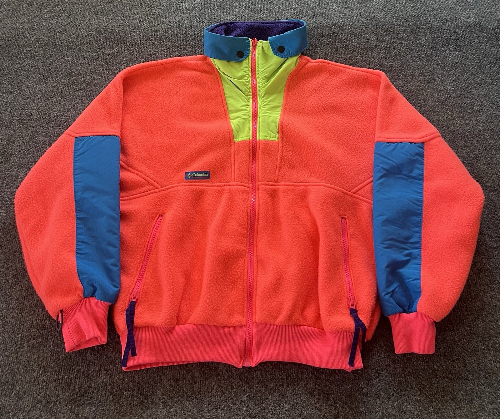 Vtg 90s Columbia Wizbang Fleece Jacket Womens XL Neon Colorblock Retro Full Zip