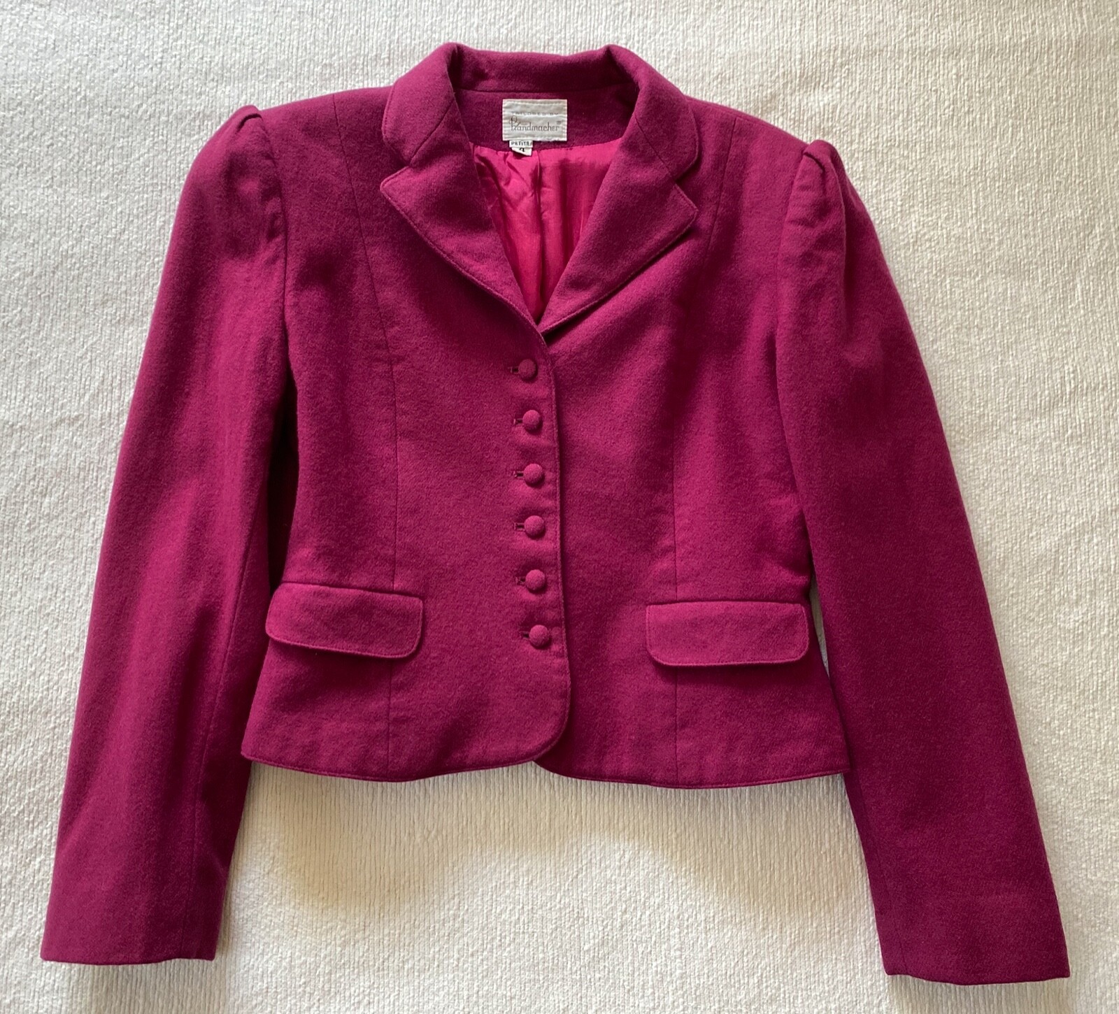 VTG Fitted Wool Jacket | Tailored by Handmacher | Covered Buttons| Petite | Pink