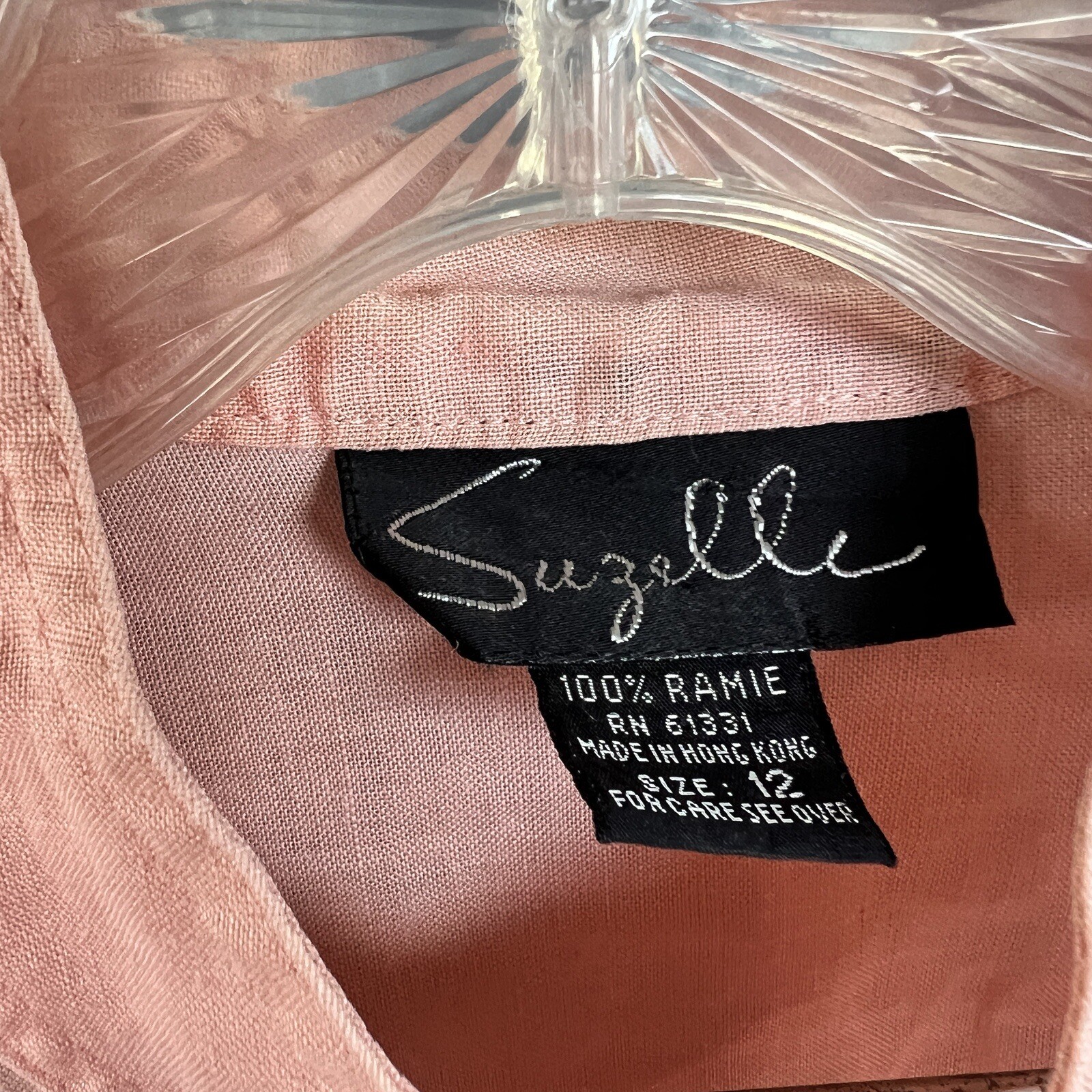 Suzelle Vintage Button Down Shirt Top Womens 12 Large Pink Ramie Blouse Western