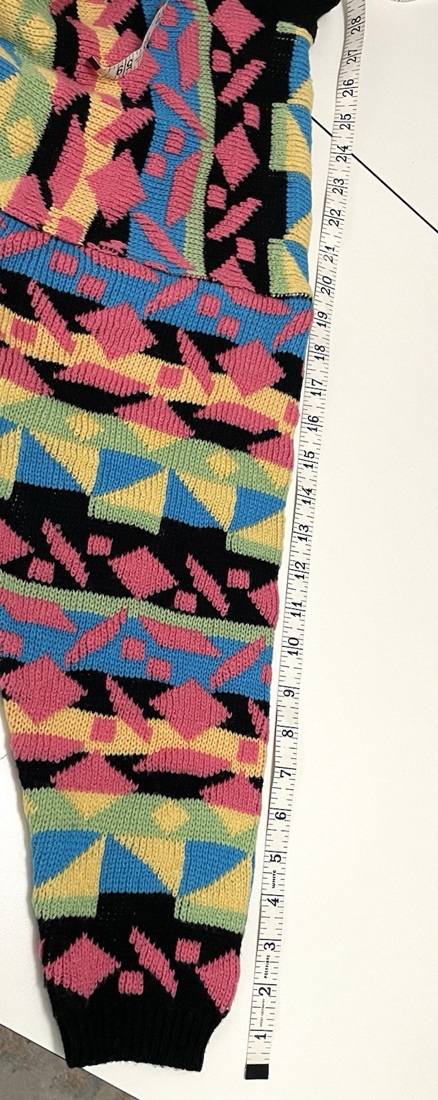 VTG 1980s Rainbow Geometric Oversized Slouchy Retro Mock Neck Knit Sweater med