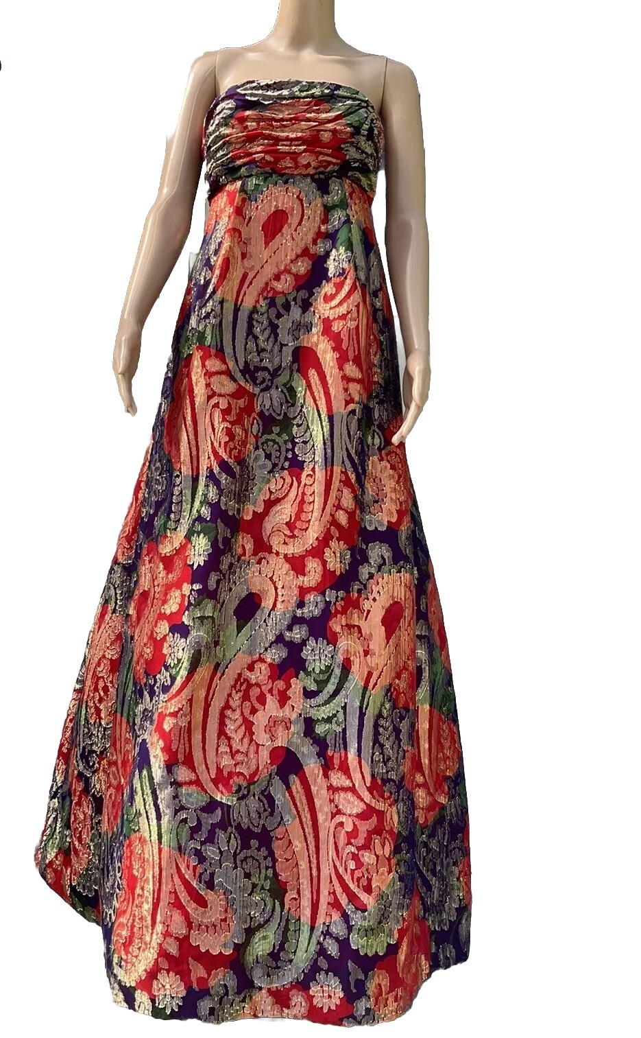 Vtg 80s Scaasi Red And Blue Gold Lame Evening / Gala Dress 10