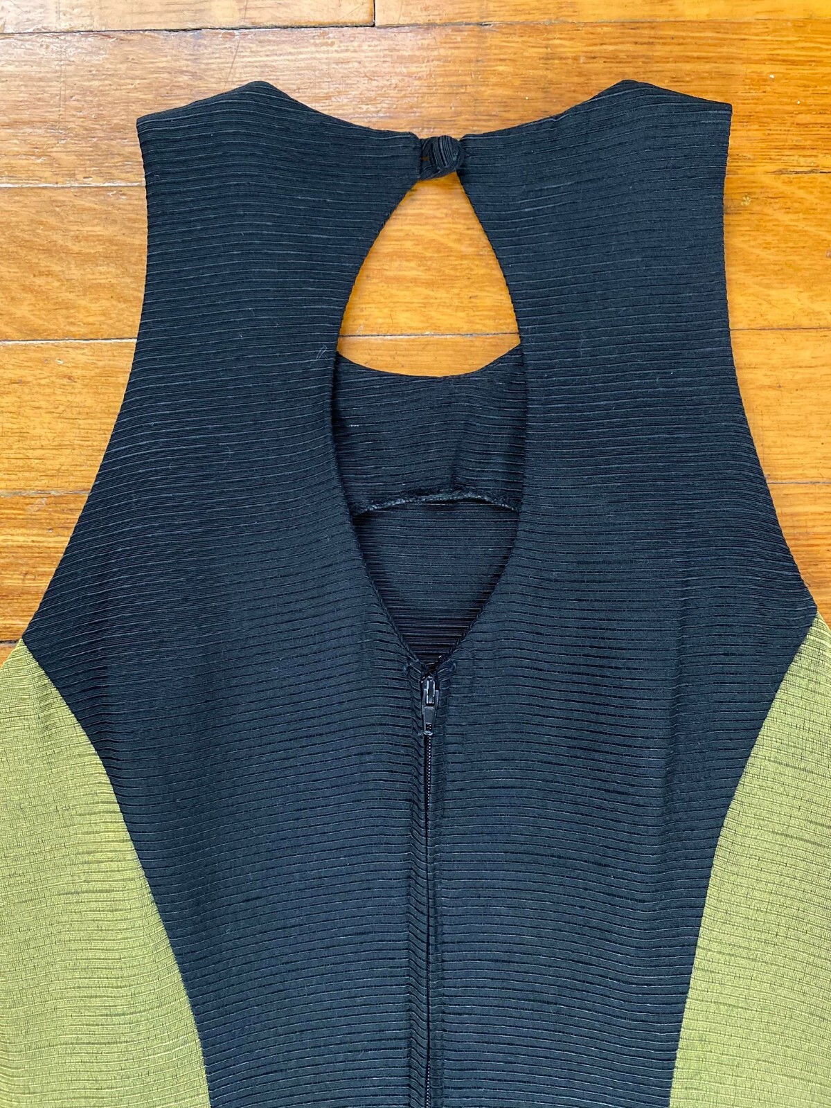 Vintage Early 1990s Black Gold Ribbed Bodycon LBD Cutout Dress