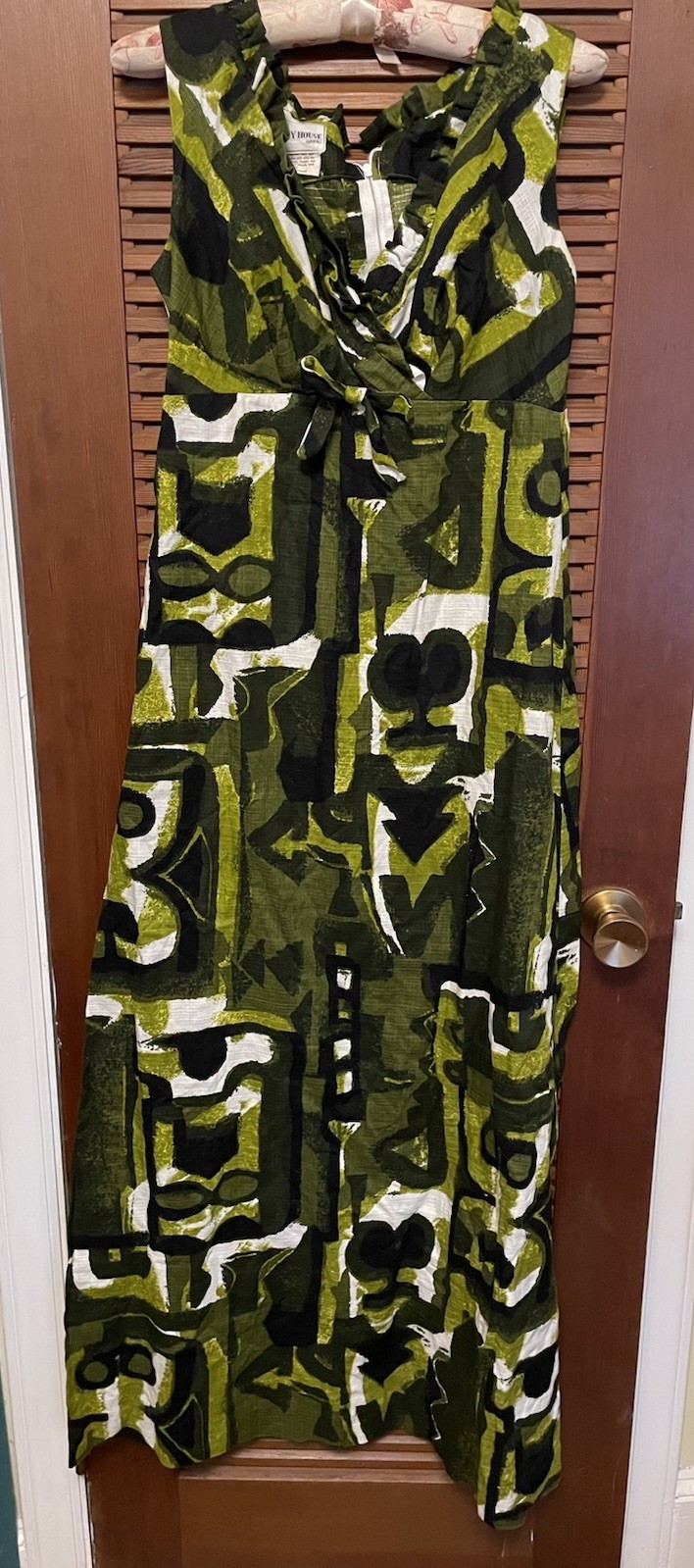Vintage Liberty House Hawaii Maxi Dress Size S Abstract Pattern Green And Black