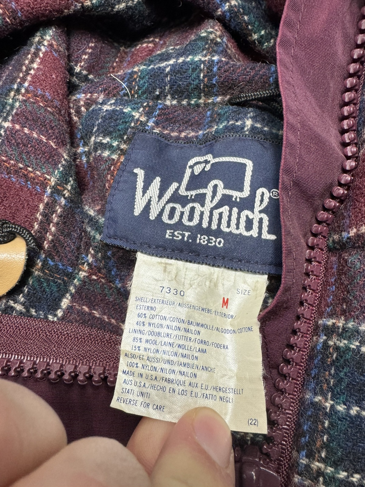 Vintage Woolrich Women’s Hooded Wool Plaid Lined Parka Coat Burgundy Made In USA