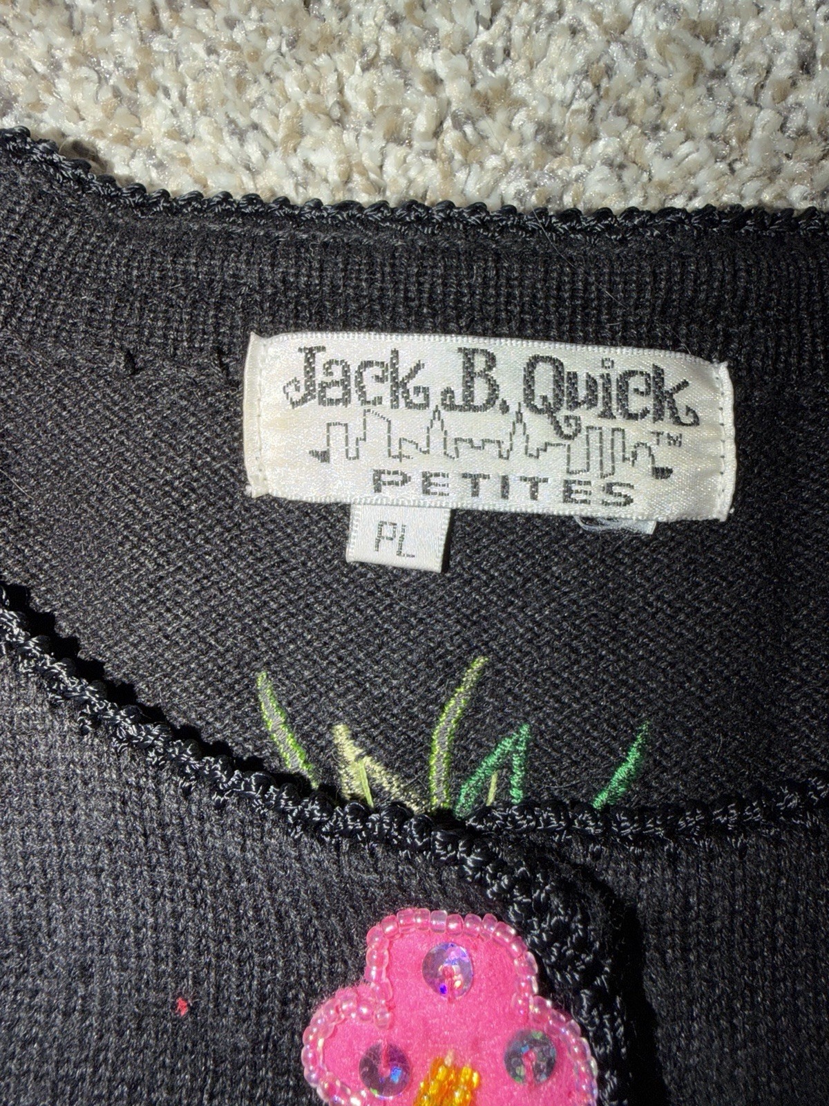 Jack B. Quick Pineapple Cardigan Size Petite Large Tropical Palm Trees 90’s