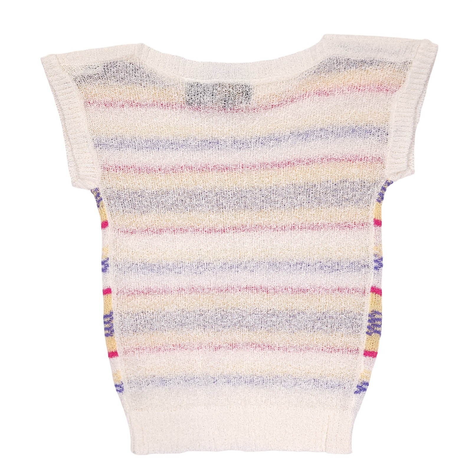 Cadogan Court Sportswear Vintage Knit Striped Short Sleeve Top White Pink Medium