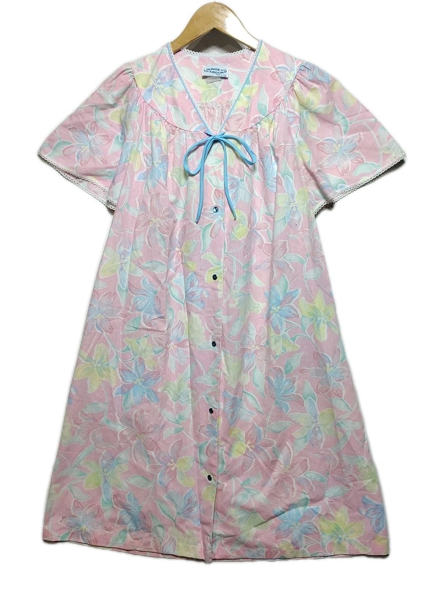 Vintage Lounge Around House Coat Women’s S/M Pink Floral Pastel Robe