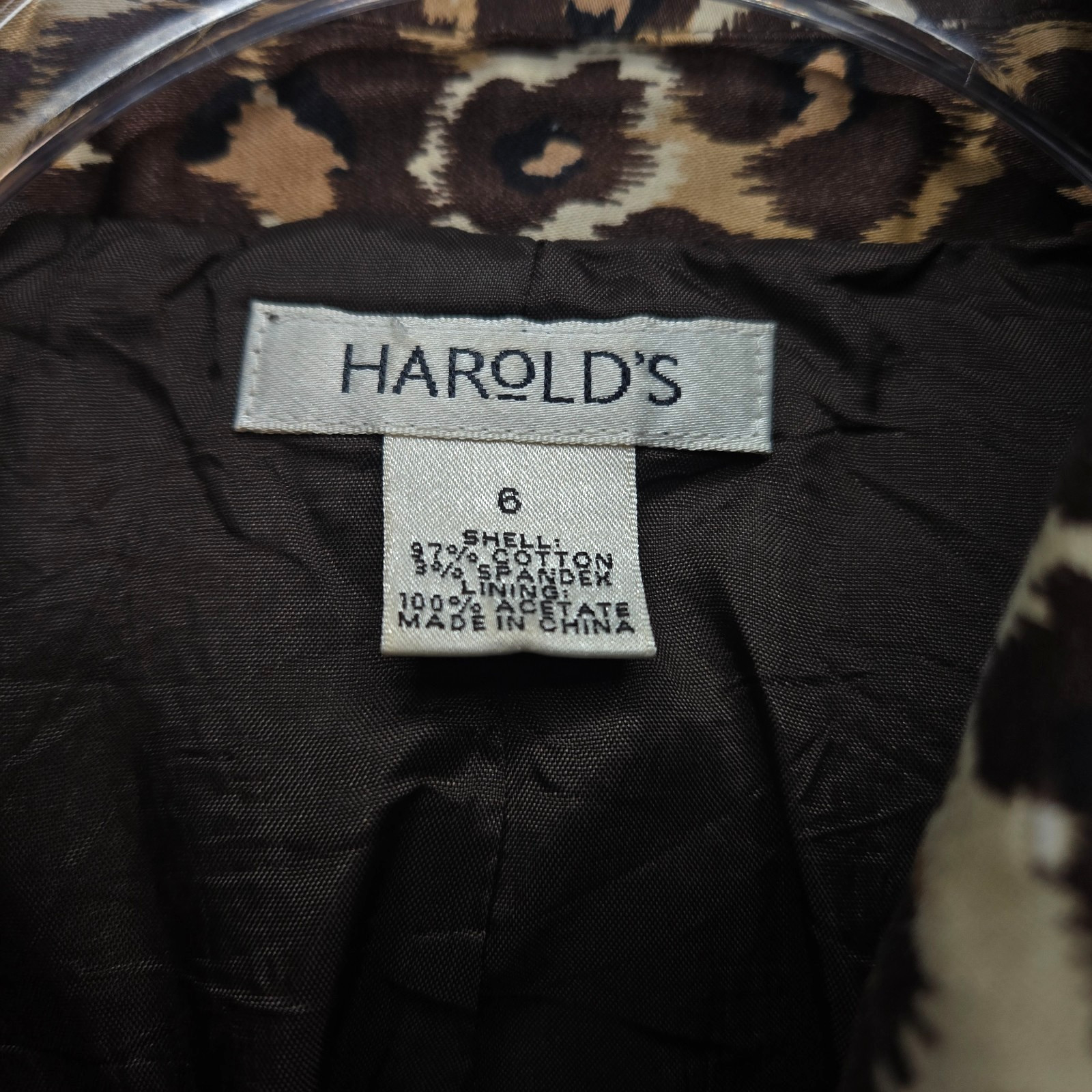Vintage Harold’s Leopard Hourglass Blazer Womens 6 Brown Tan Animal Print Jacket