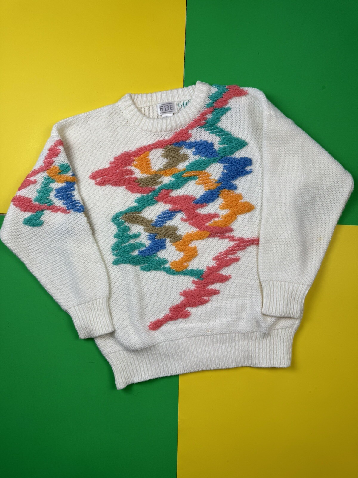 Vintage 80s FaBE Size Medium Pastel Knit Sweater Easter Spring Texture Grandma