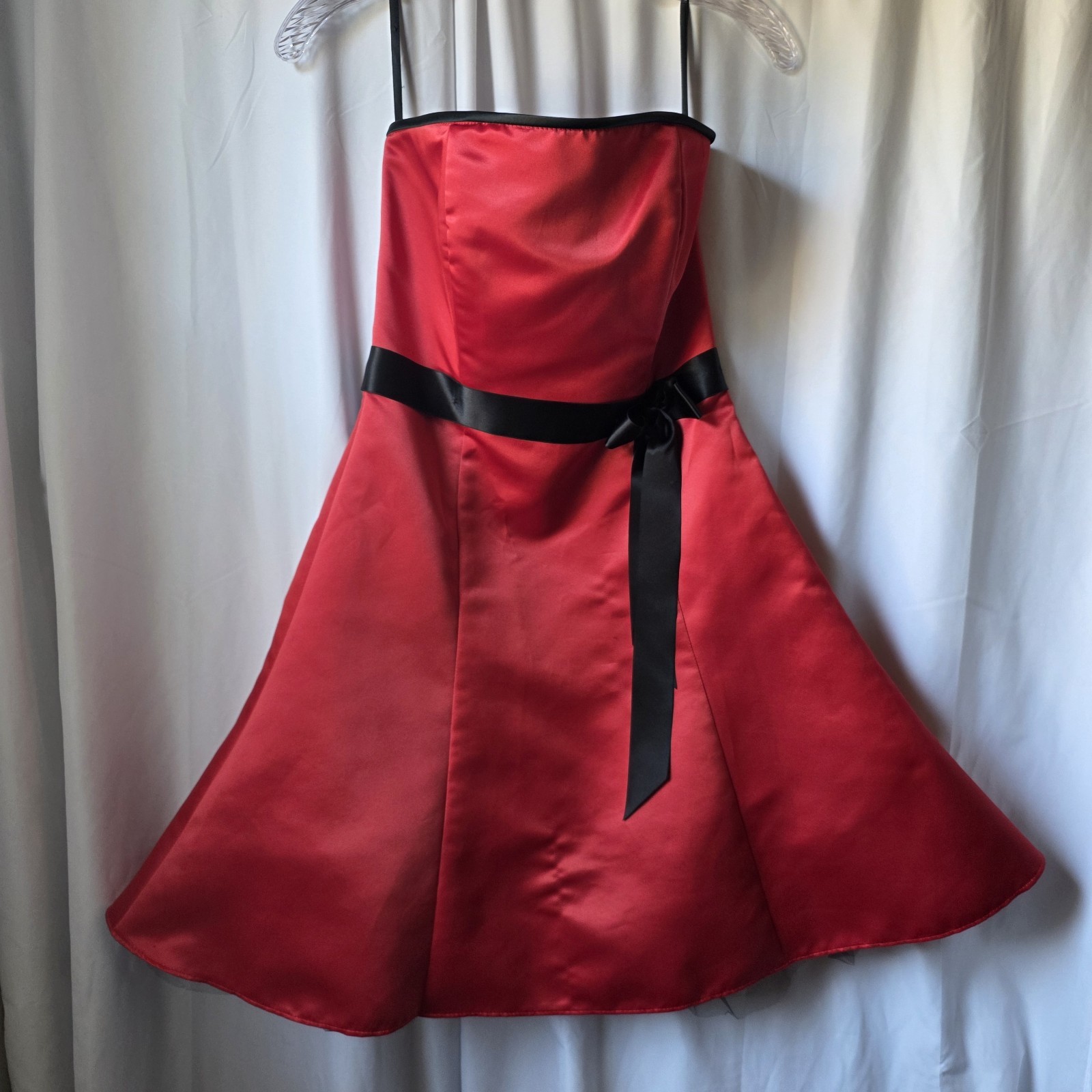 Vtg Jessica McClintock Gunne Sax Strapless Red Black Party Dress Prom Tulle 5/6