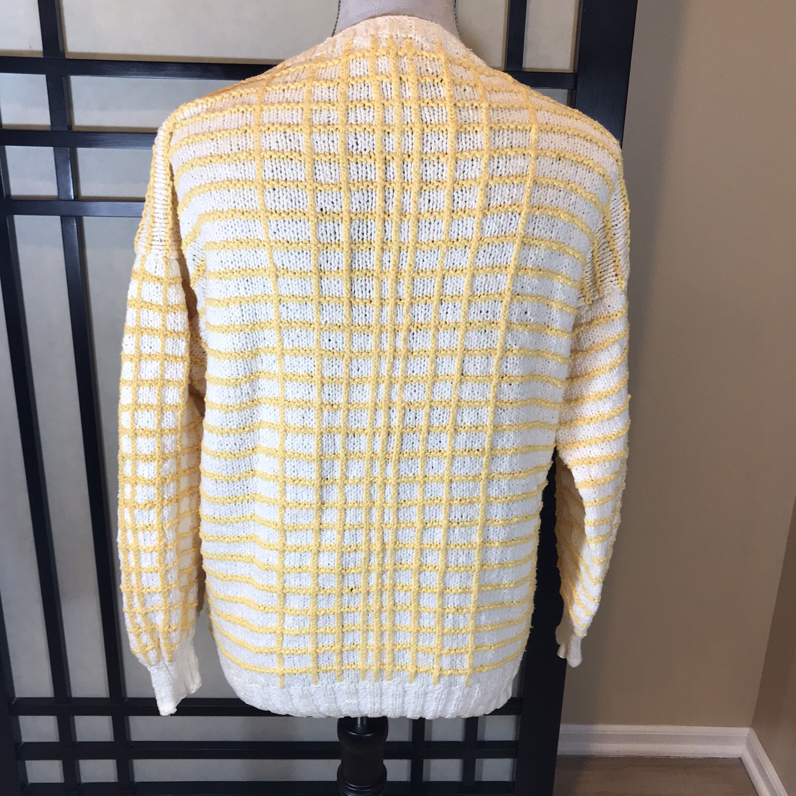 Vintage Winter Sun Sweater Womens Yellow White Cotton Size L