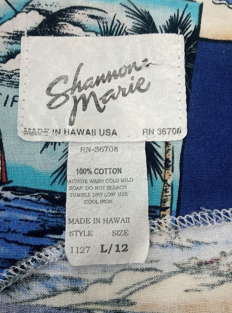Vintage Shannon Marie Dress L Large 12 Sleeveless Cotton ’80s Hawaiian Surfing