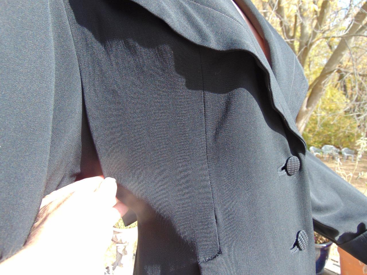 VTG 40s Forstmann Black Gabardine Belted Back Fitted Coat 34W