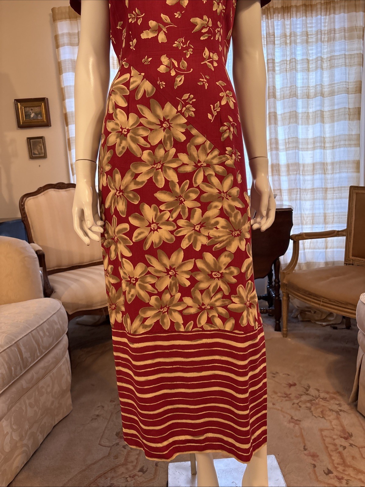 Vtg Donna Morgan Floral Maxi Dress Red With Flower Pattern Sz 4 Beautiful