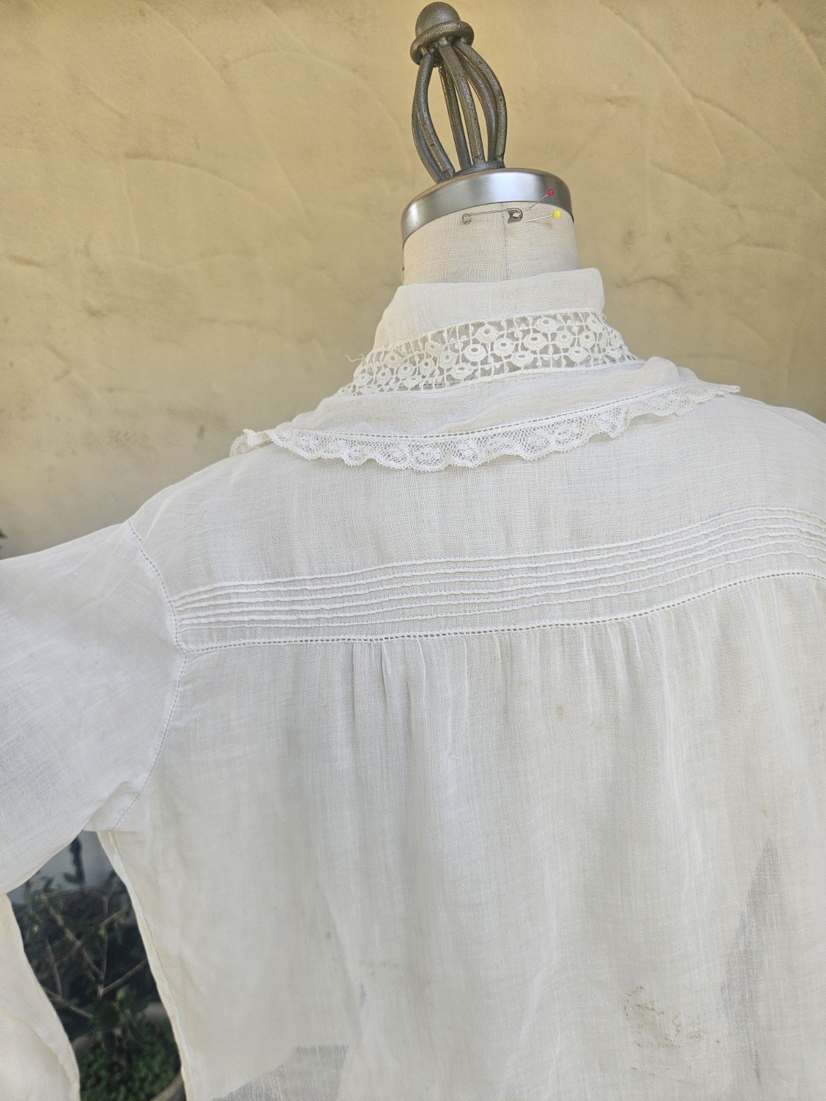 Antique 1900s Edwardian Cotton And Lace Button Up Blouse Delicate Pintucking…