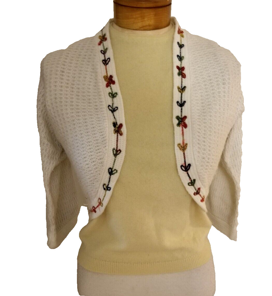 Sweater Bolero set 50s Glanamere yellow tank and white w embroidery bolero vest