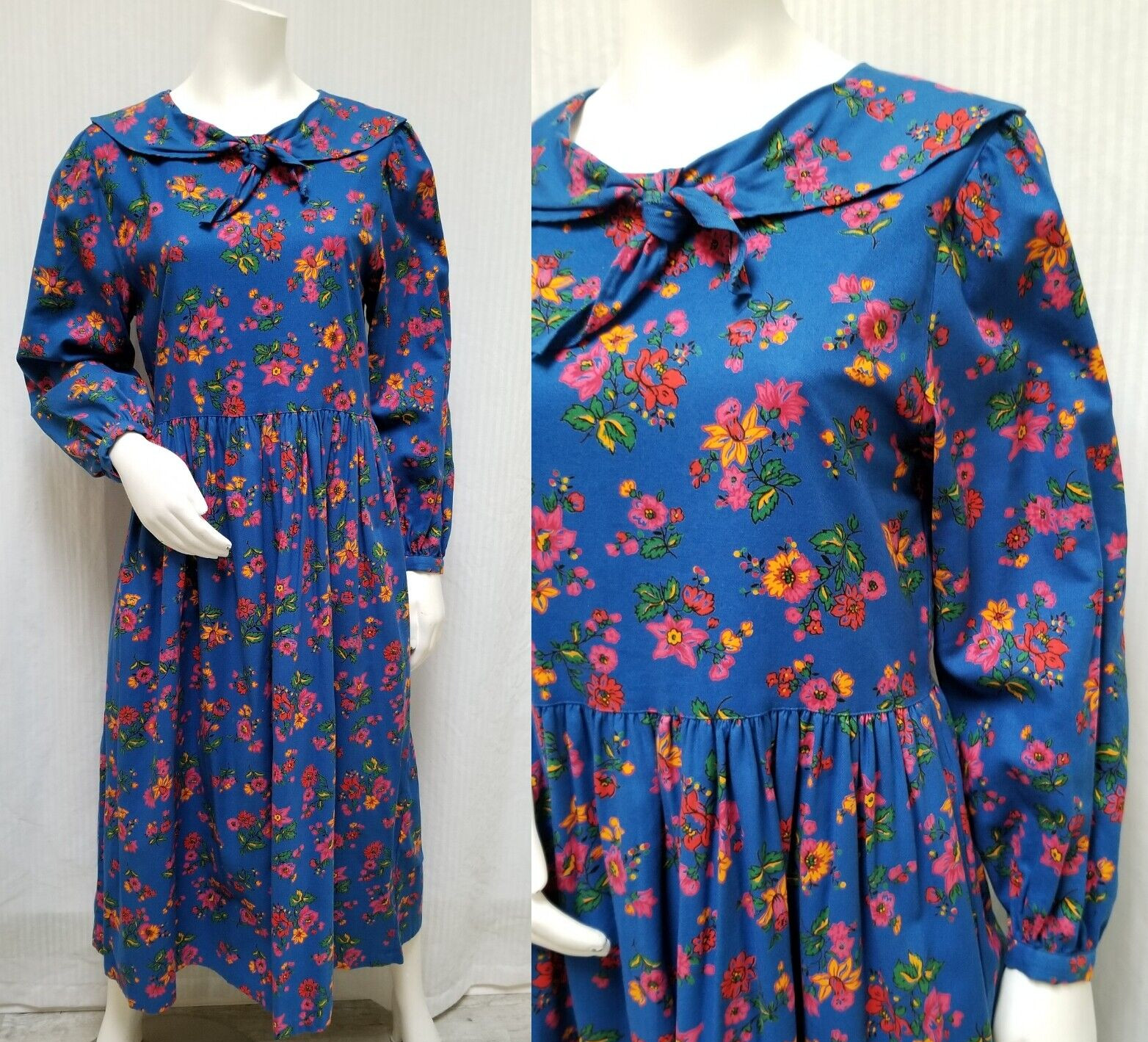 Vintage 80/90s HANNA ANDERSSON Blue Floral Print Dress – Size M/L – EUC