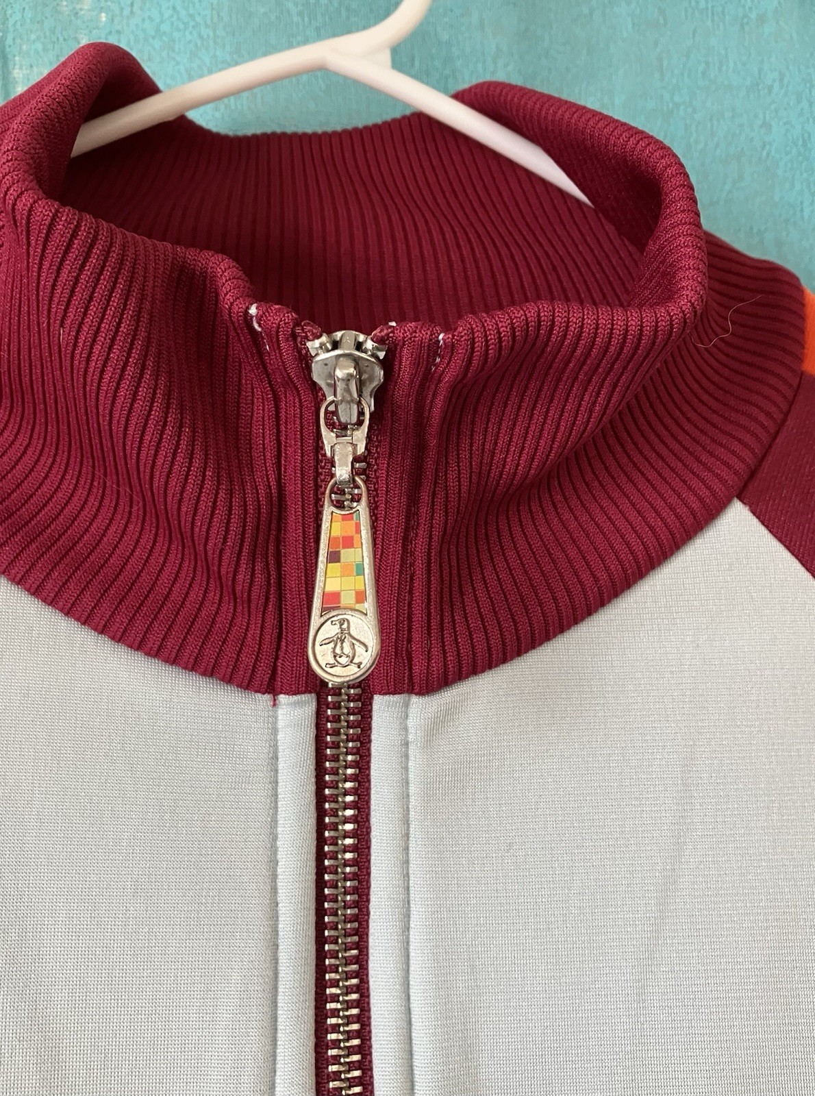 An Original PENGUIN By Munsingwear JACKET Full Zip Dark & Orange Red Pale Blue M