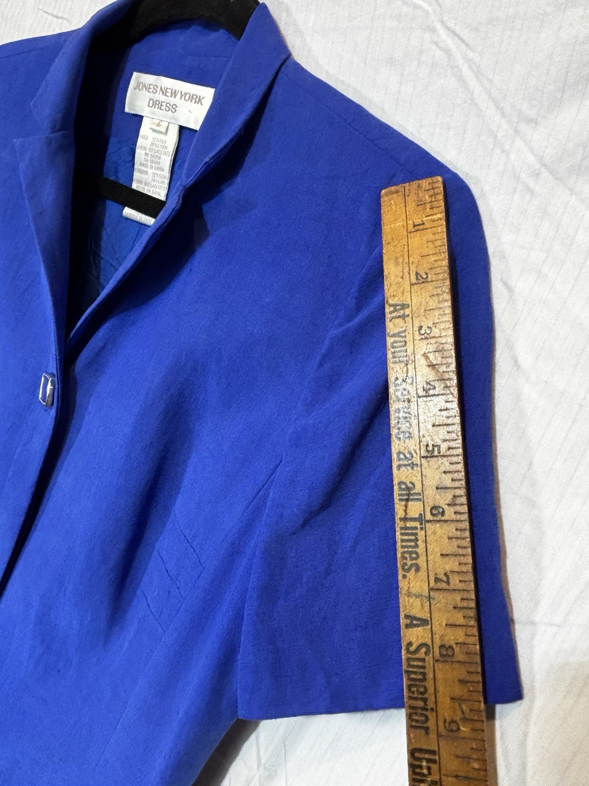 Vintage Blue Silk & Linen Tea Length Dress Size 6 80s Minimalist Short Sleeve