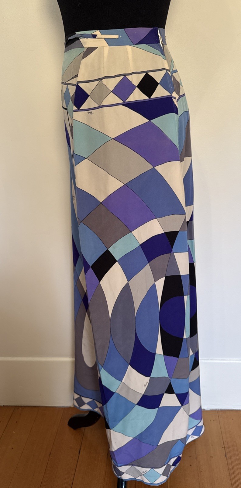Vintage Emilio Pucci Silk Blend Maxi Skirt “Onde Wave” Pattern XS