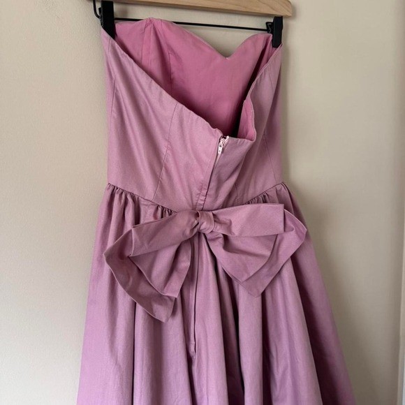 Vintage 70s / 80s Mauve Pink Sweetheart Strapless Bow Dress Cotton 34D estimate