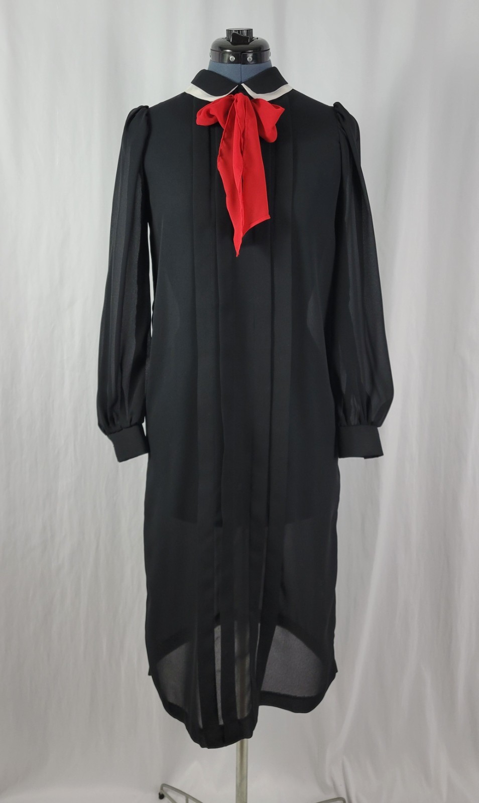 Vintage You Babes 2 Black Shift Dress w White Undercollar & Red Tie Size XS/S?