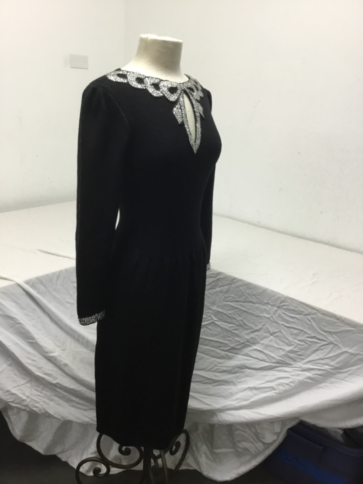 Don Sayres for Wellmore, Black Sweater Dress, Rhinestones, Sz 10, (SR549)