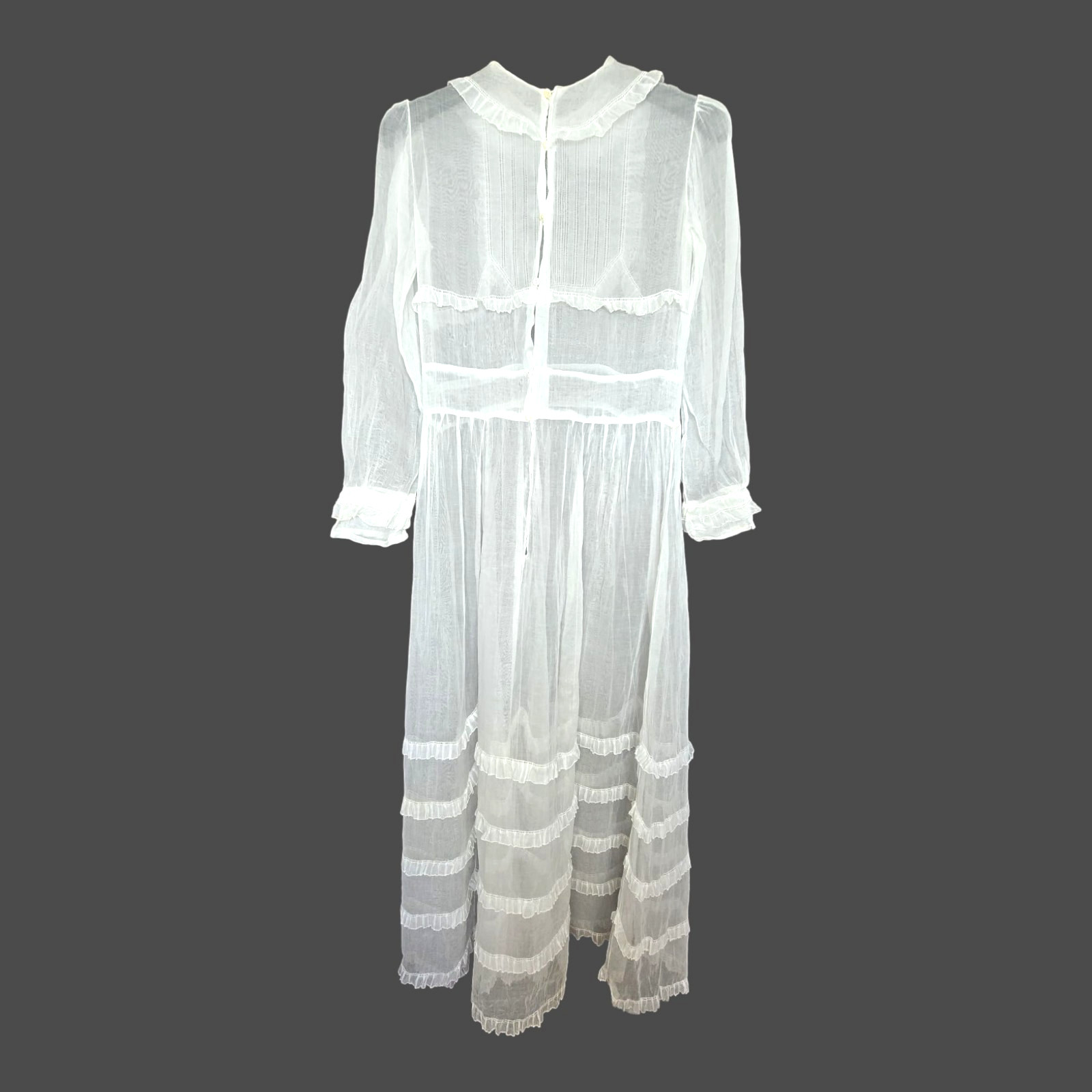 Antique French First Communion Dress Silk Organza Needle Lace Ruffle 1890s