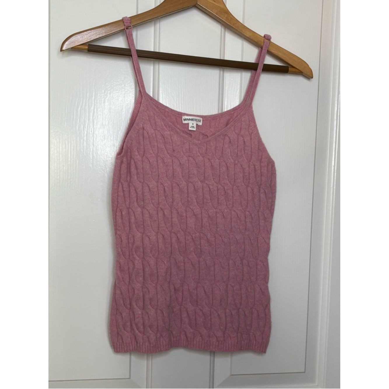 NWOT Minnie Rose Pink Cable-Knit Cashmere Blend Tank Top Size S