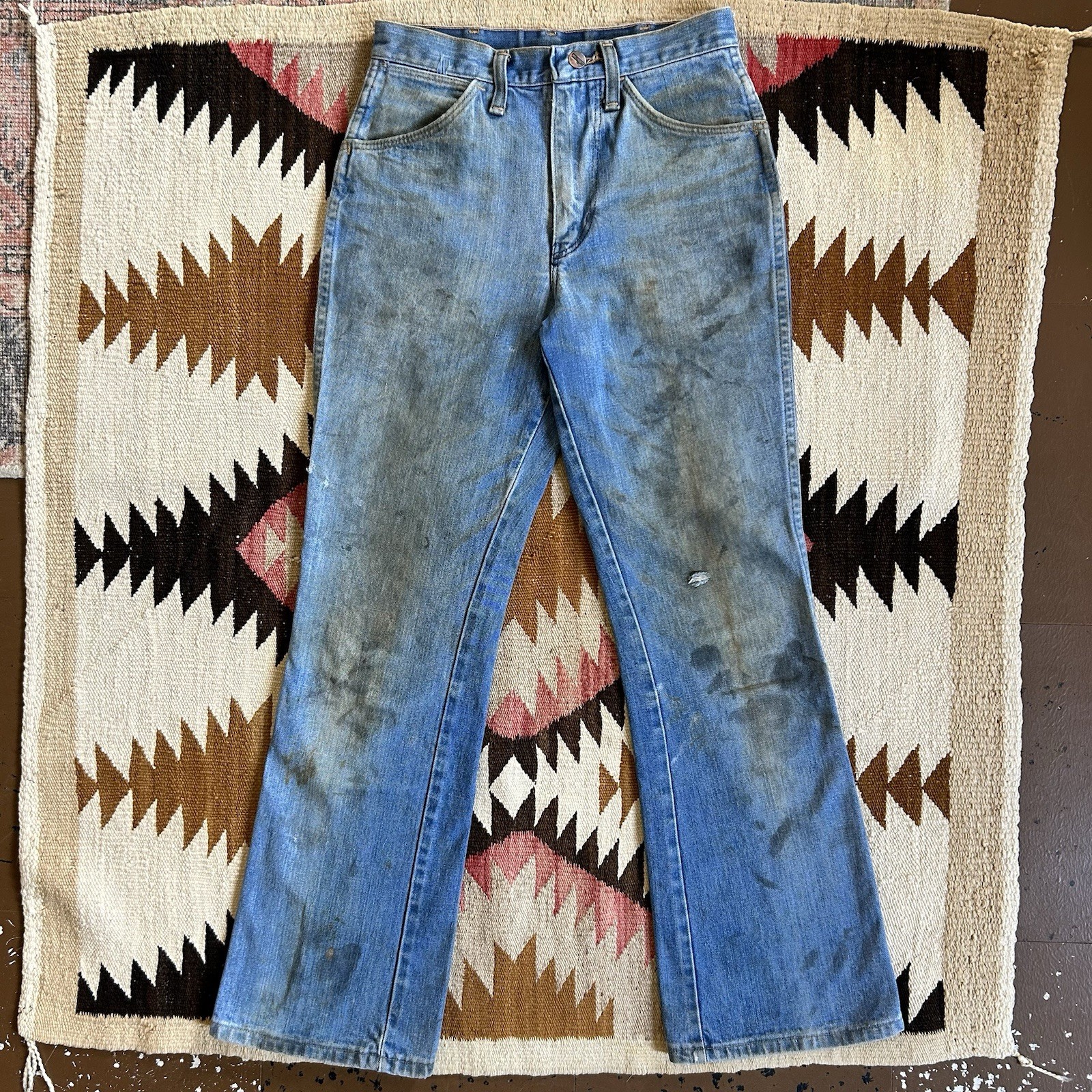 Vintage 1960s 70s Wrangler Boot Cut Distressed Jeans Sz 27 x 30