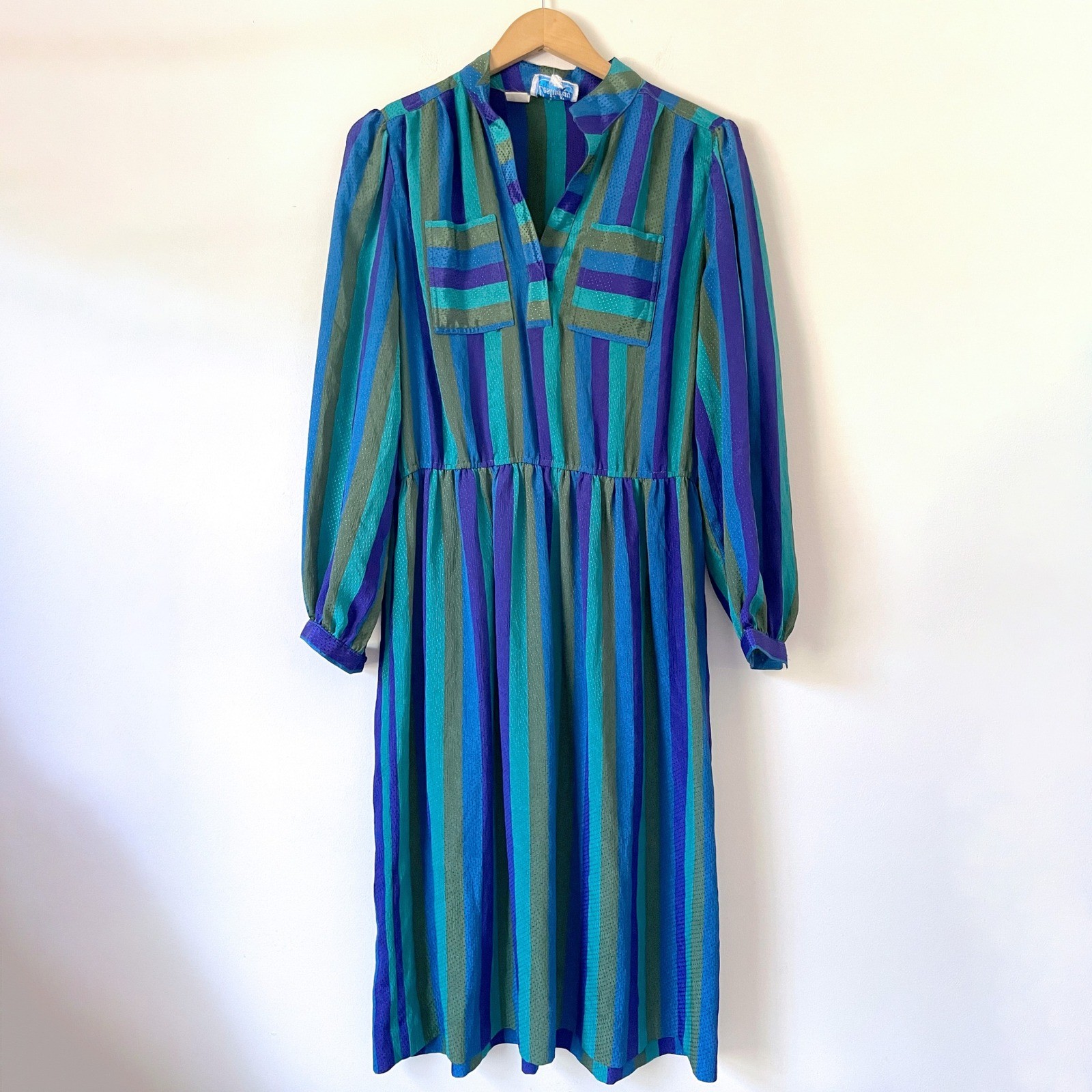 Vintage Striped Midi Dress Sz Large 80s Retro Dopamine Twee Officecore