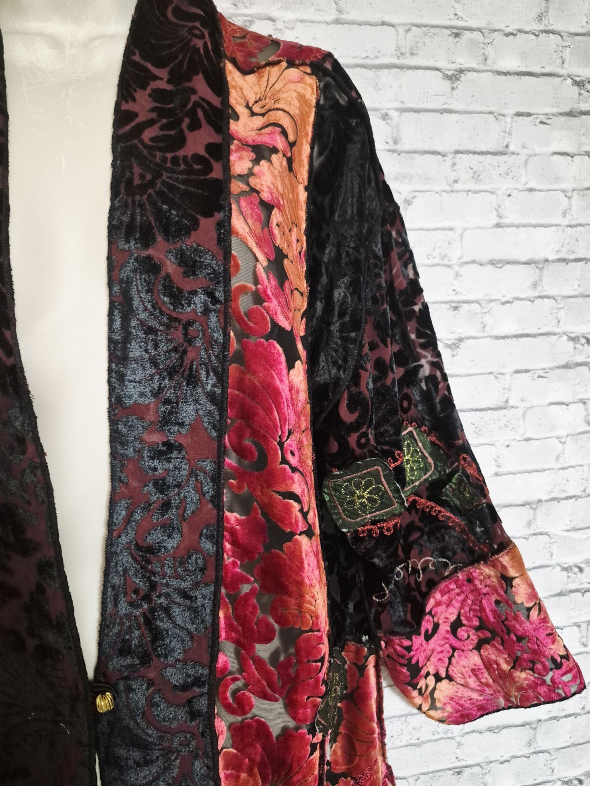 Vintage Alex Kim Womens M Black Velvet Burnout Patchwork Embroidered Art To Wear