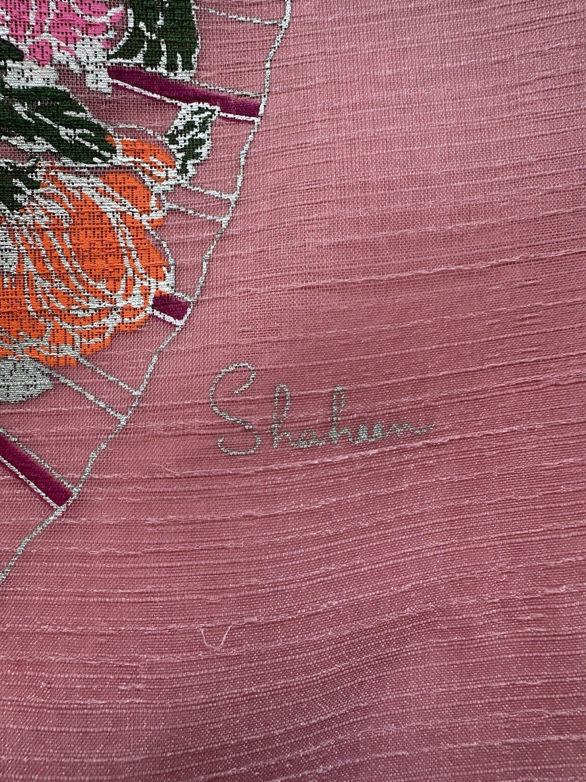 Vintage 60s 70s Alfred Shaheen Pink Fan Print Hostess Shift Dress Sheer Sleeve
