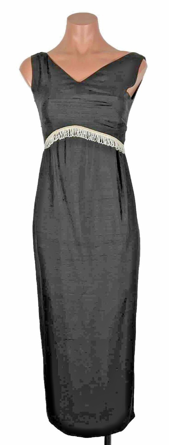 Vintage 60s Cocktail Party Sheath Dress BEADED FRINGE Little Black Dress XS/S