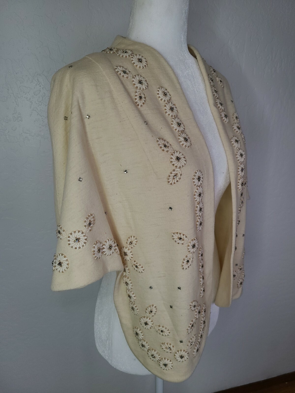 Vintage 1950s Shawl, Cape Or Bolero. Beaded Retro bling mad men house wife