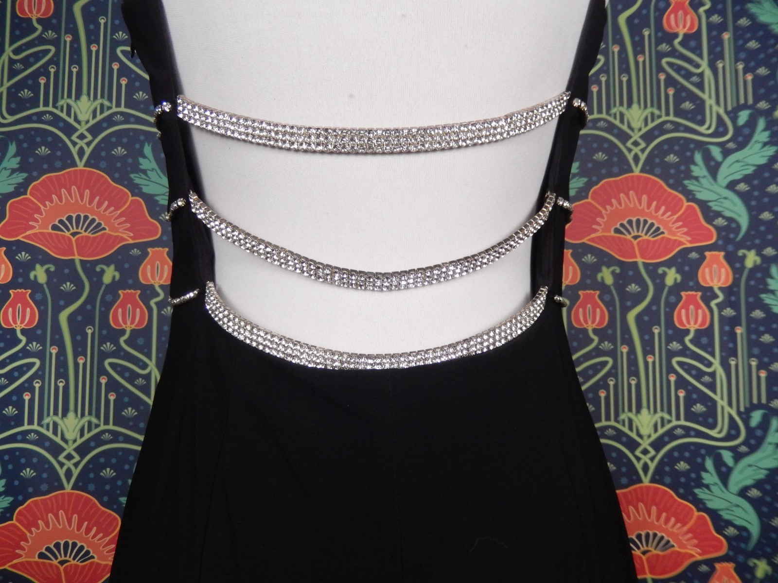 Vintage 90’s Y2K Black Prom Homecoming Strappy Rhinestone Crystal Formal Dress