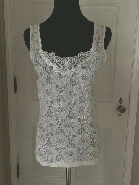 Beautiful All Over Lace White Camisole w/Satin Trim Size Large
