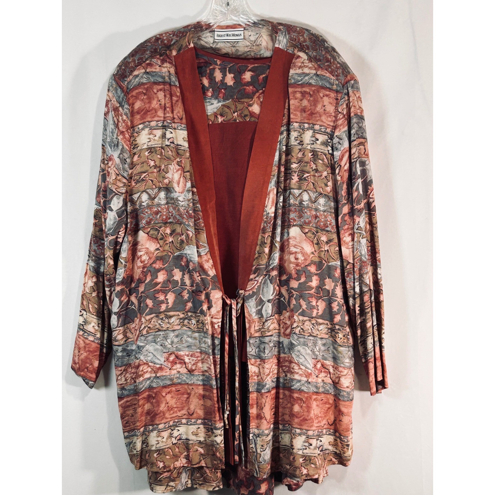 August Max Woman Vintage 3 Piece Set Floral Cardigan Blouse Maxi Skirt Rust 3X